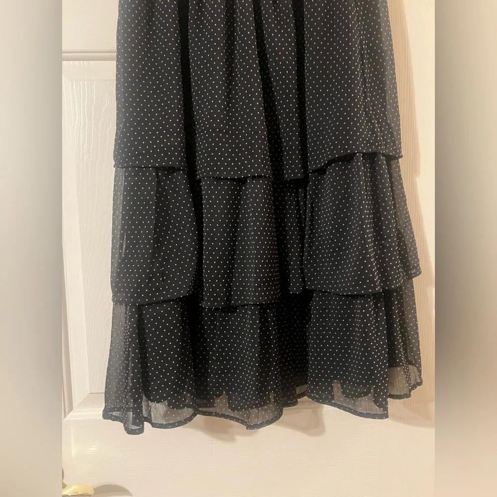 NWOT J. Crew Women’s Black and White Polka Dot Tiered Mesh Midi Skirt Size XS - Picture 5 of 8